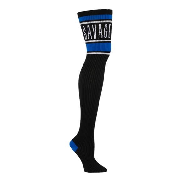 SAVAGE X FENTY CLASSIX THIGH- HIGH SOCKS - BLACK CAVIAR / SKY HIGH BLUE SZ M/L - Picture 6 of 11